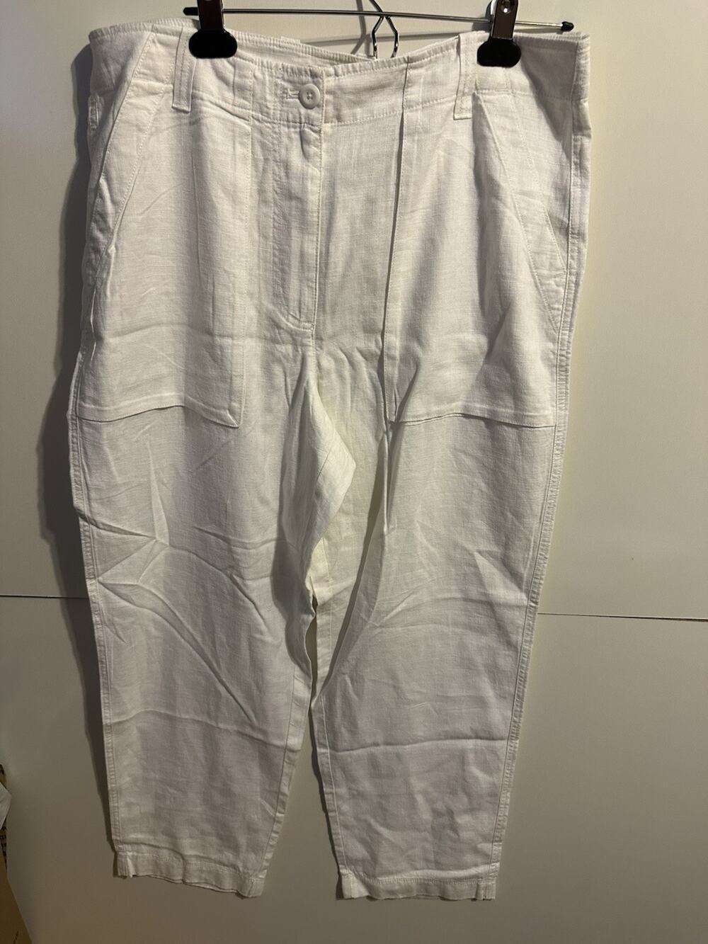 J.Crew Seaside Cargo Pants Womens 14 White High Rise Linen Lyocell Regular